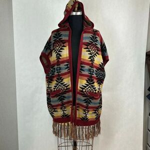 American Eagle Outfitters Southwest Hooded Cardigan Vest Open Blanket Sweater Fr